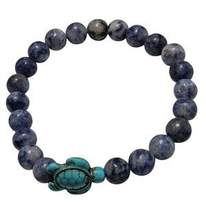 Turquoise Turtle Charm Blue Sodalite Beaded Stretch Bracelet Fashion Jewelry